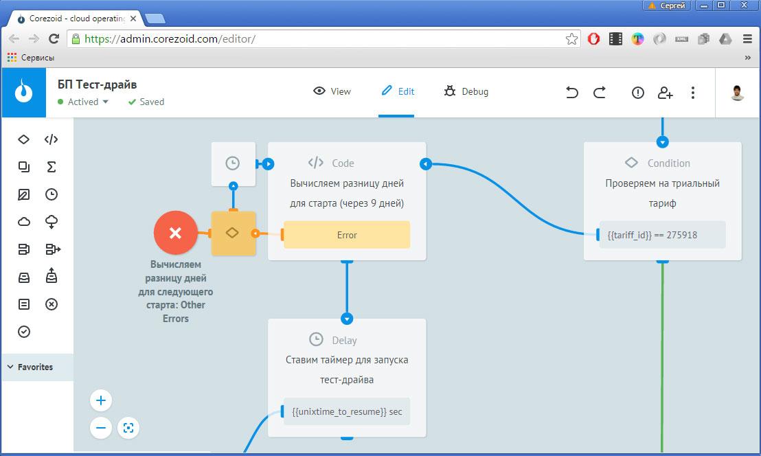 Интерфейс Corezoid для разработки бизнес-процессов